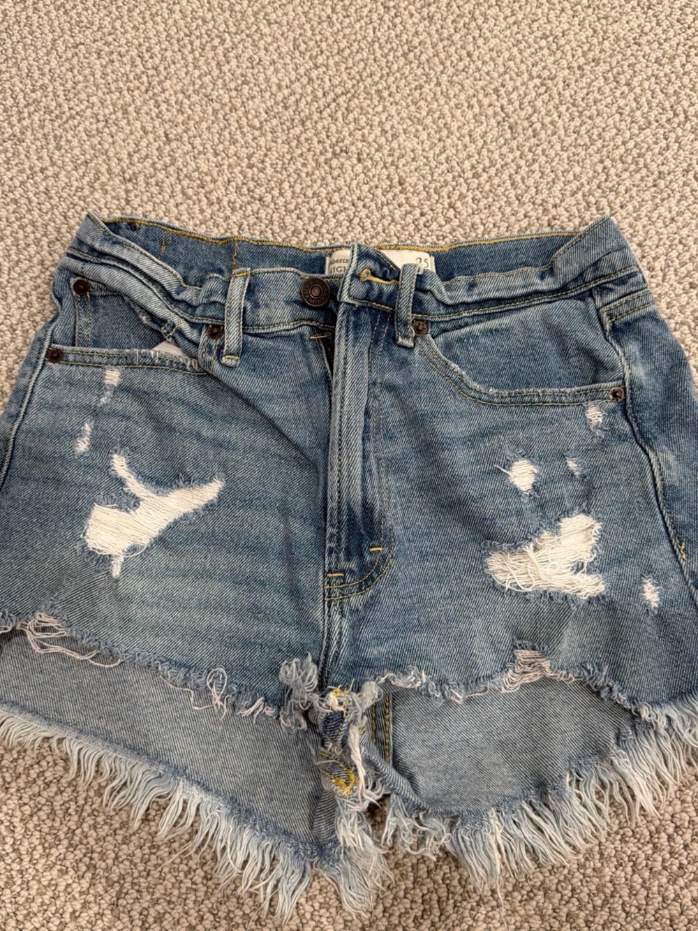 Abercrombie & Fitch Light Blue Distressed Denim Shorts